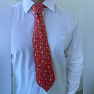 Hermes Red and Gold Patterned Tie, 100% silk made in France